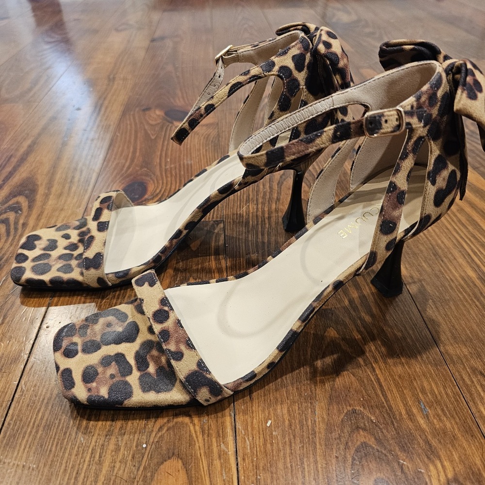 Carcuume Leopard Kitten Heels 10 Strappy Bow